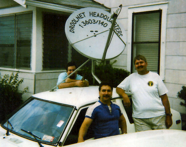 Our Fidonet mail and files feed via a new satellite service called Planet Connect in 1994. Bob Tarallo, Doc, Jortis Webb (rear) RIP.