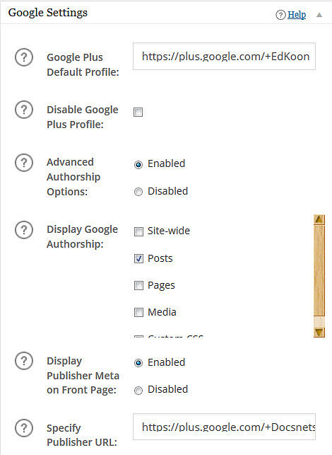 All In One SEO Google Authorship Settings