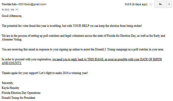Florida EDO Fraudulent Email