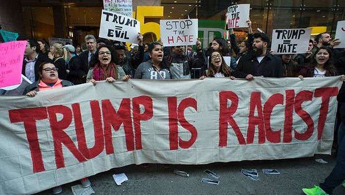 Gangs of Protesters Label Donald J Trump Racist