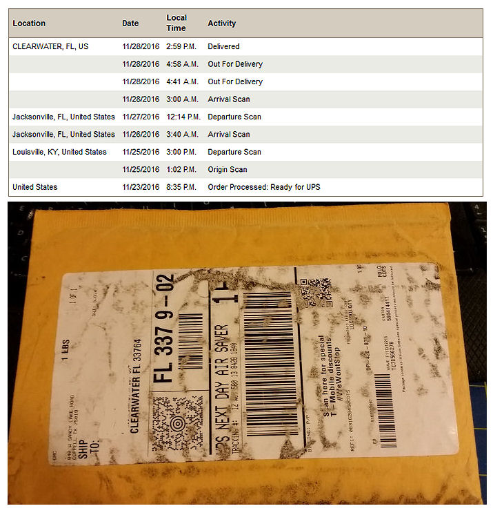 UPS Next Day Air Tracking Receipt