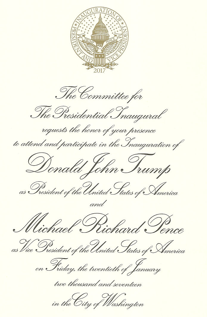 Invitation To Donald J. Trump presidential inauguration
