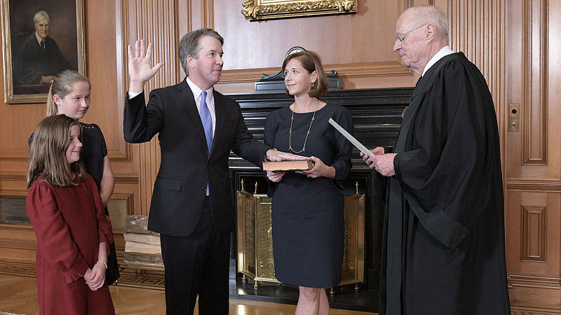 Brett Kavanaugh being sworn into US Supreme Court
