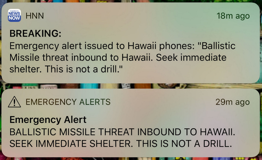 Hawaii inbound missile sms alert