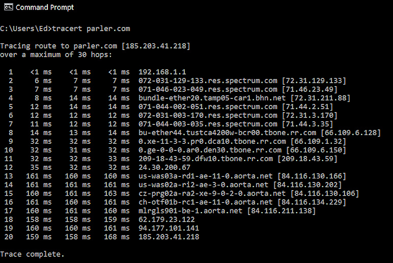 traceroute to parler.com