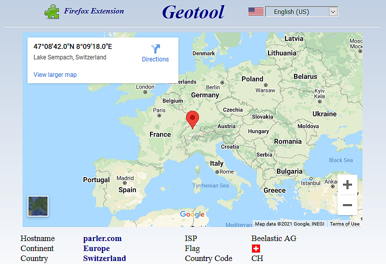 geotool current ip location of parler.com