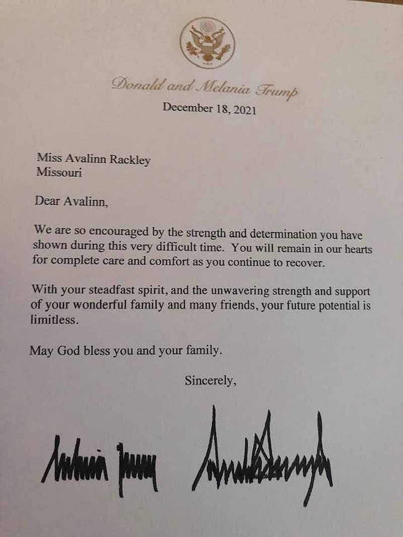 Letter to Avalinn Rackley from Donald and Melania Trump